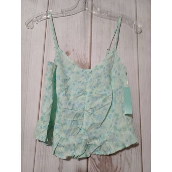 Abound Shirt Ladies XXS Blue Green Tarry Floral Tank Crop Cinch Front Beachy Ruf - Picture 1 of 6
